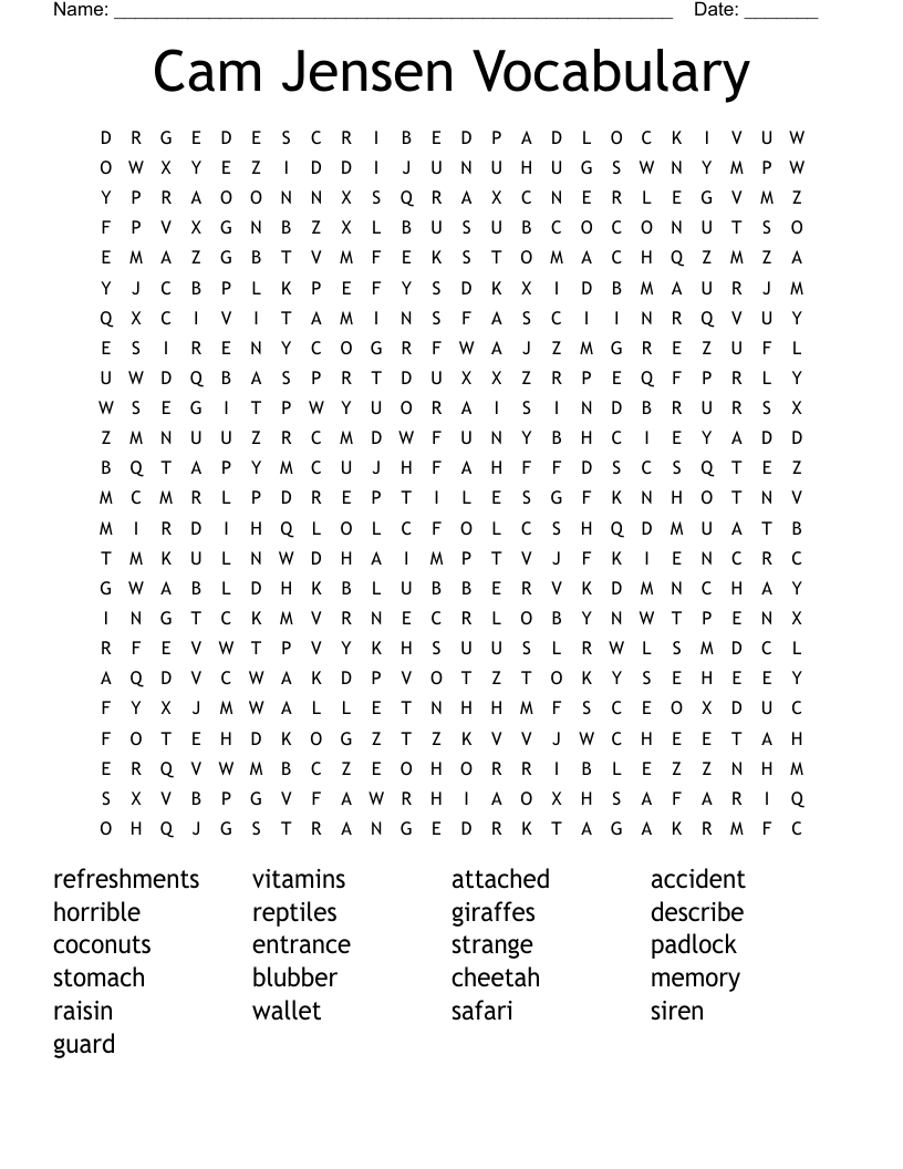 Cam Jensen Vocabulary Word Search
