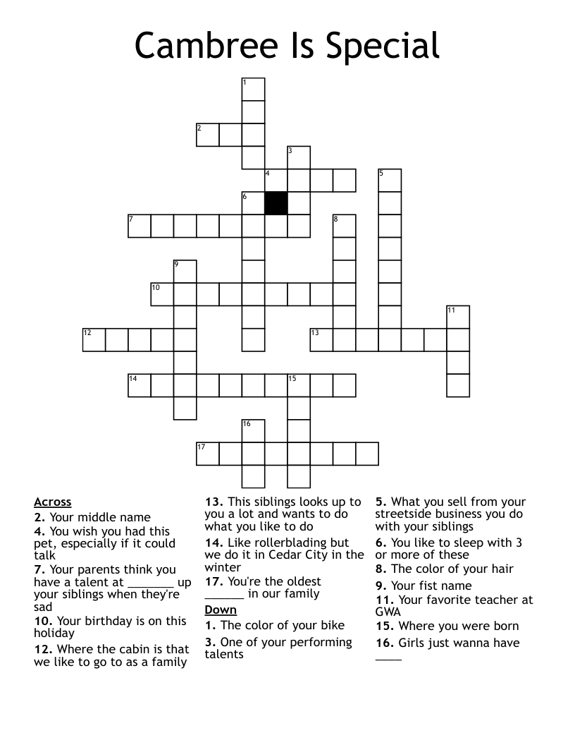 Cambree Is Special Crossword
