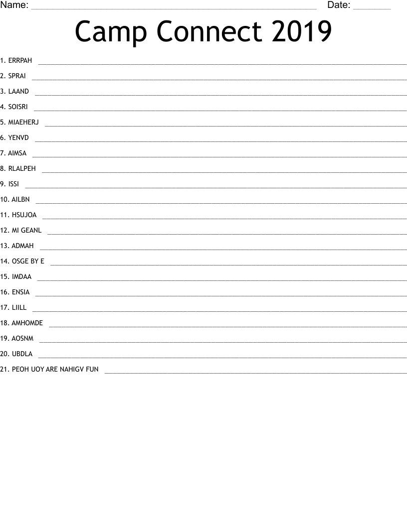 Camp Connect 2019 Word Scramble
