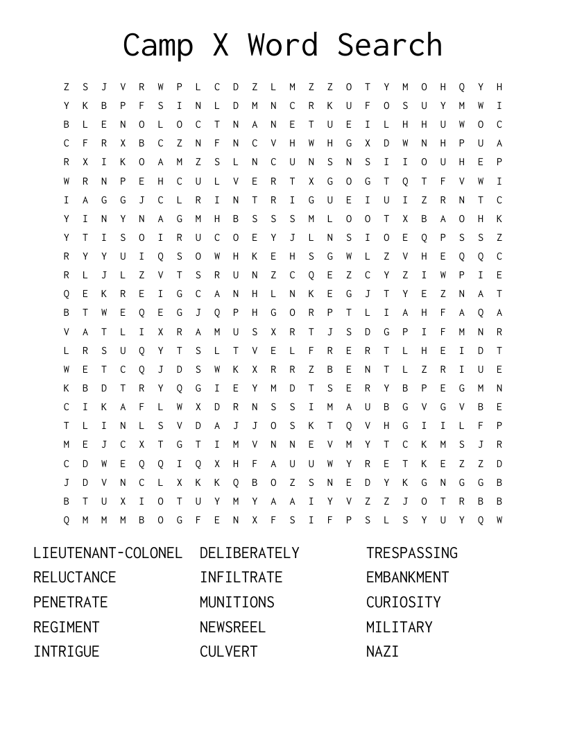 Camp X Word Search