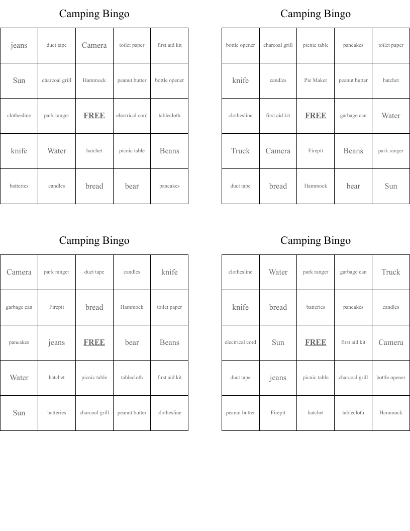 Camping Bingo