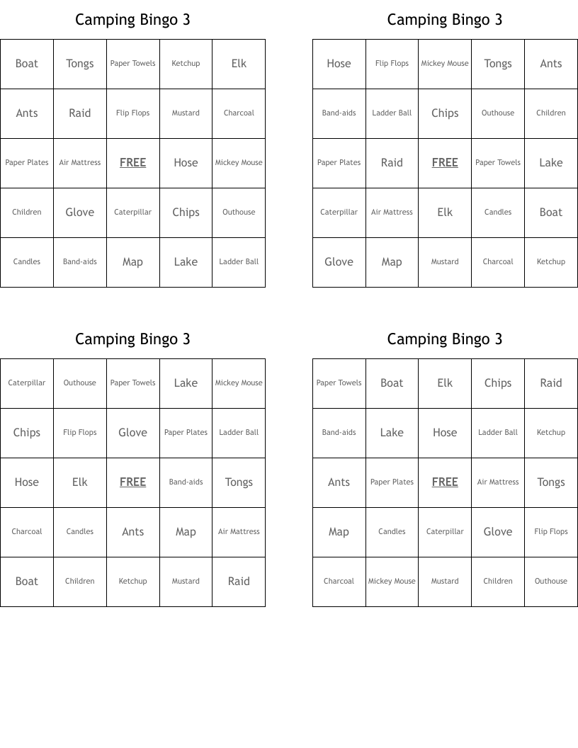 Camping Bingo 3