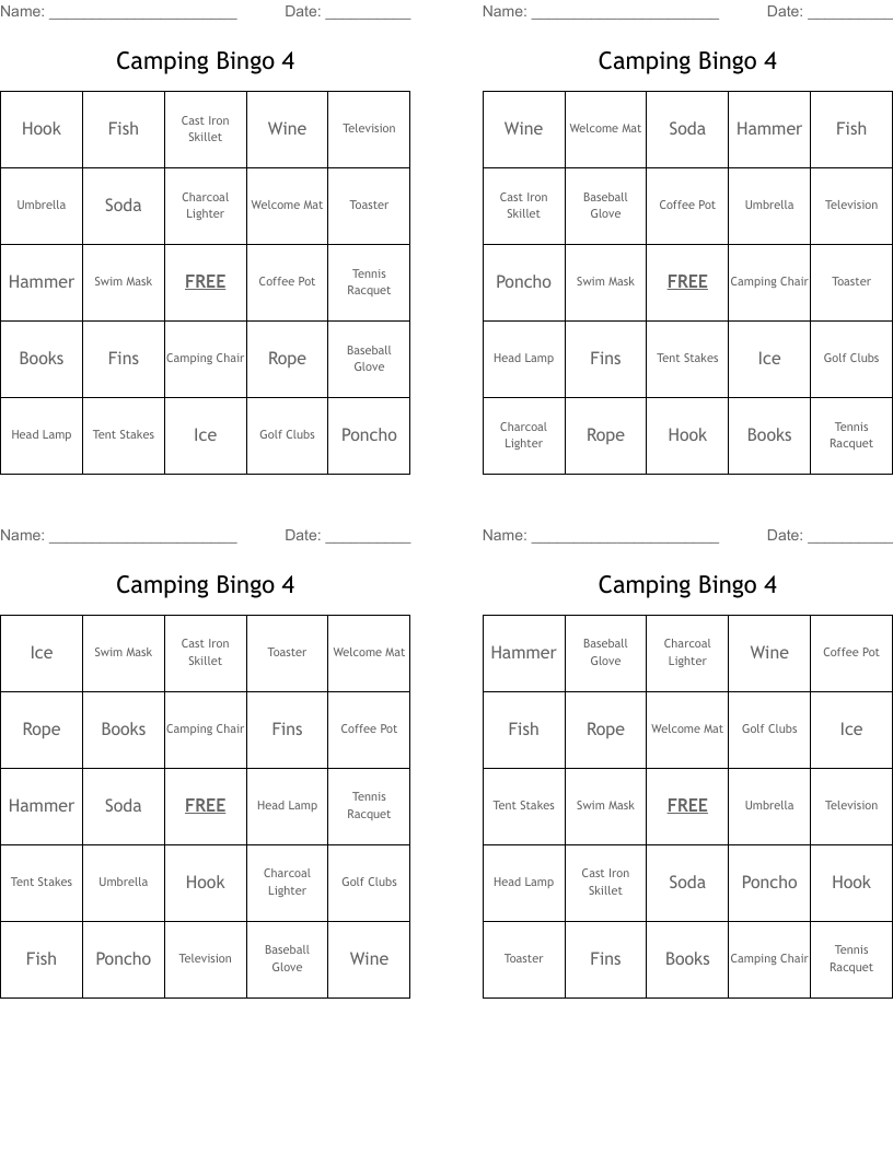 Camping Bingo 4