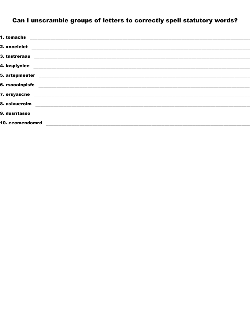 Can I unscramble groups of letters to correctly spell statutory words