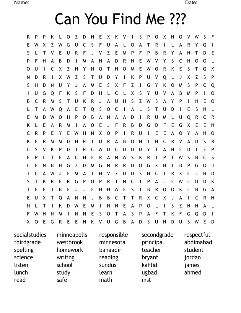 Can You Find Me ??? Word Search