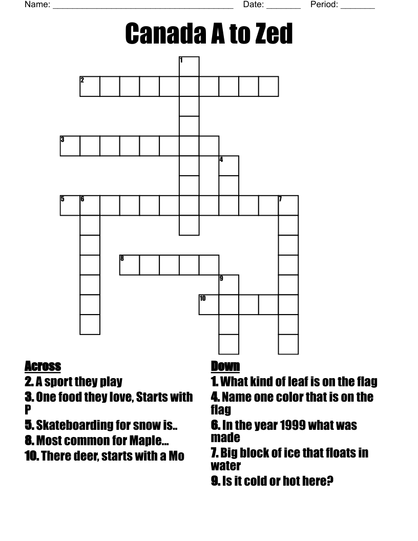 Canada A to Zed Crossword