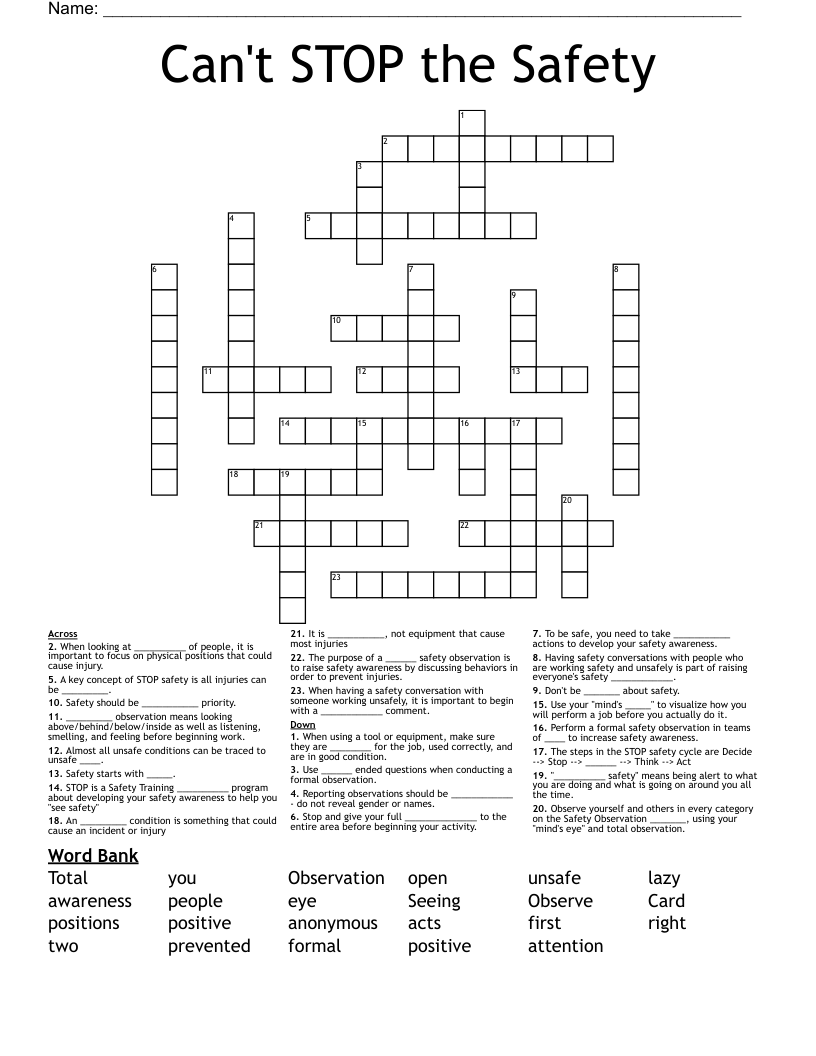 Can't STOP the Safety Crossword