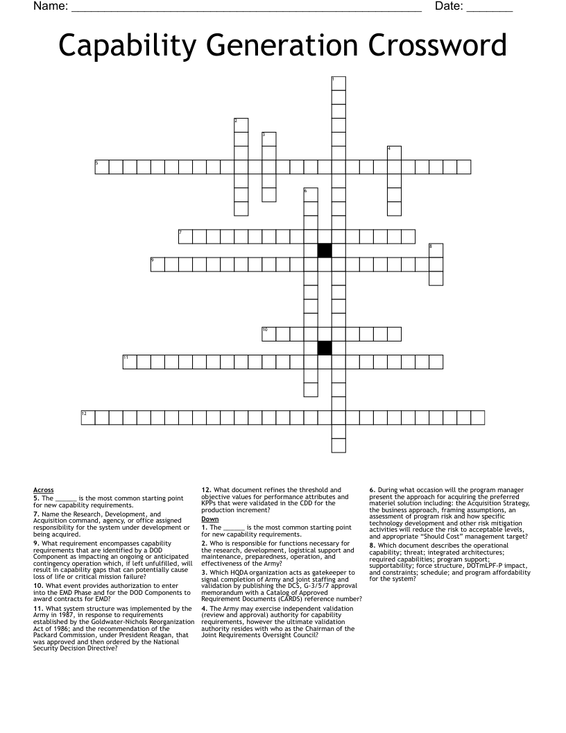 Capability Generation Crossword