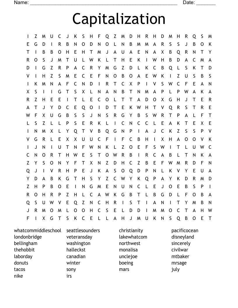 Capitalization Word Search