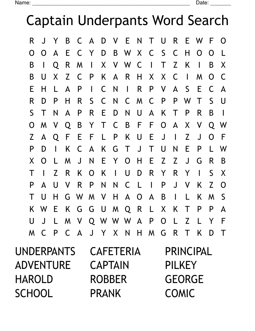 Captain Underpants Word Search WordMint