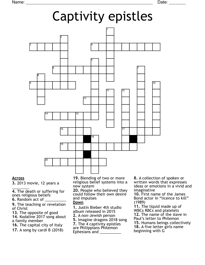Captivity epistles  Crossword
