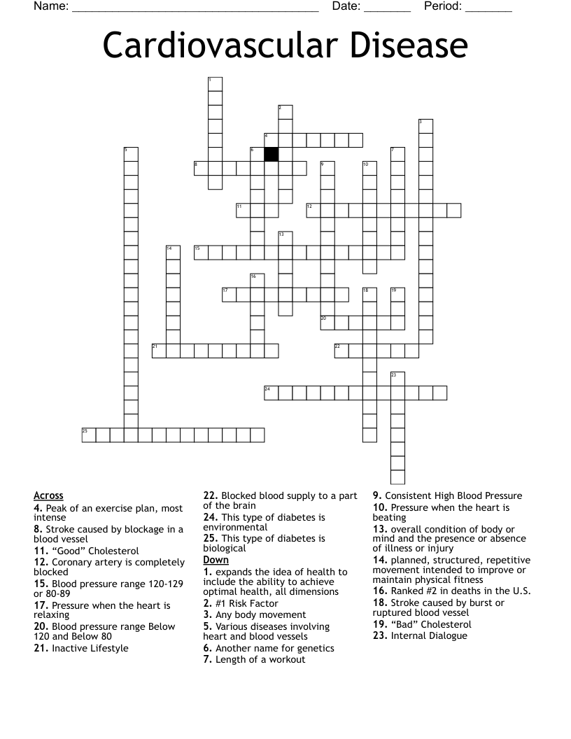 Cardiovascular Disease Crossword Puzzle Bank2home