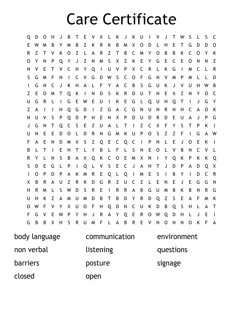 Care Certificate Word Search