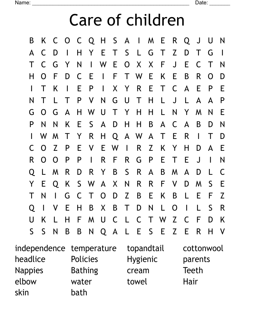 Care of children Word Search