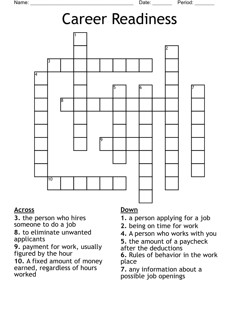 Unit 6 Employment Skills Crossword WordMint