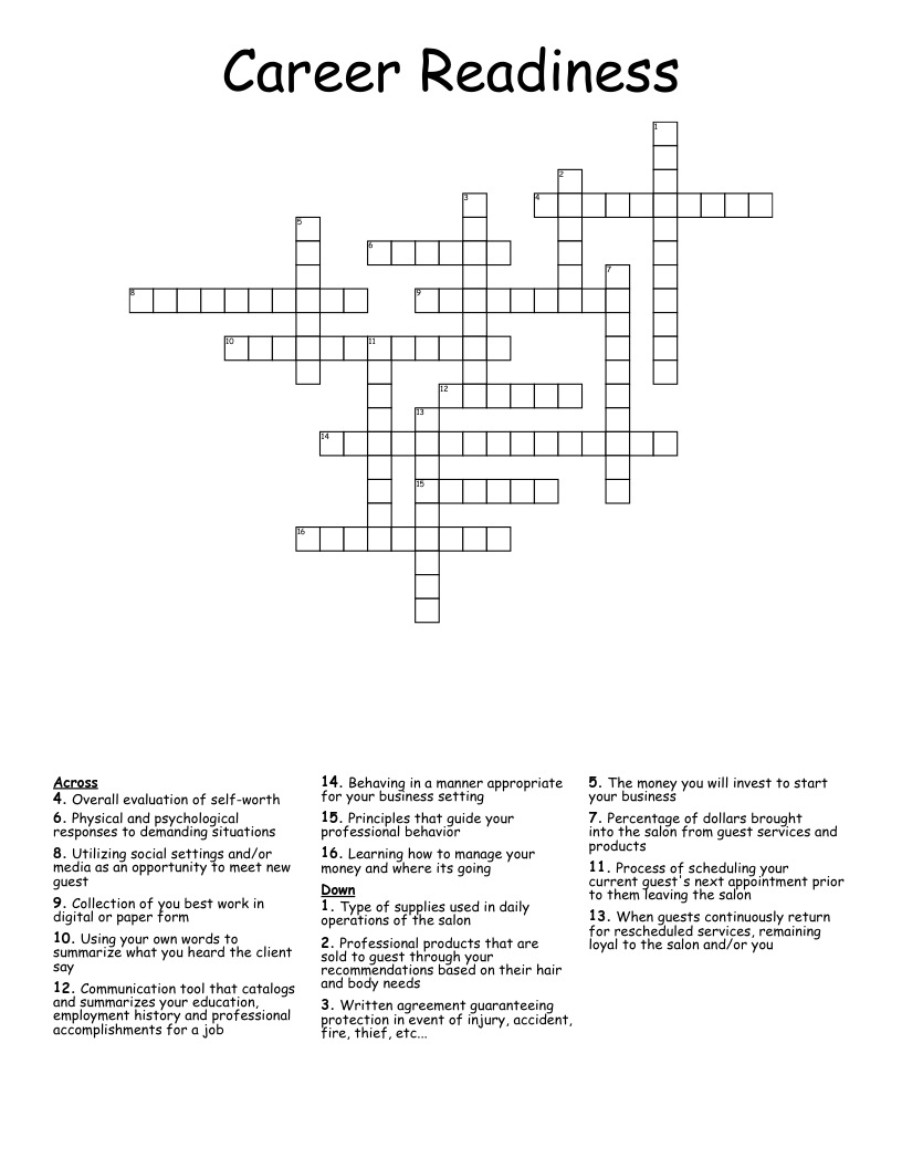Employment And Career Readiness Workplace Behaviors Crossword Puzzle 