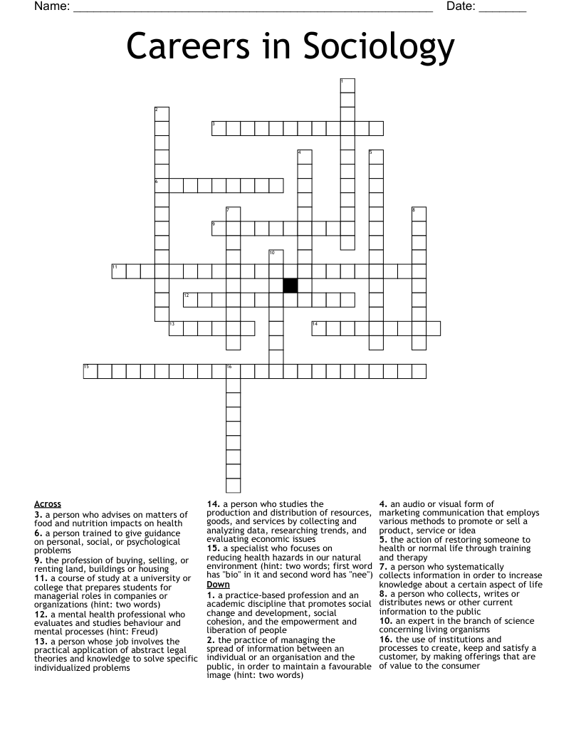 Careers in Sociology Crossword