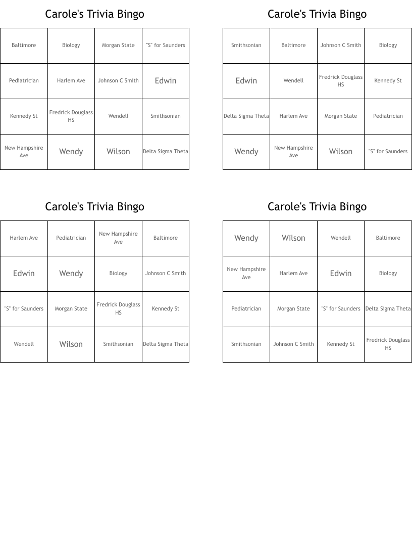 Carole's Trivia Bingo