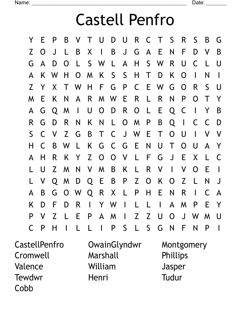Castell Penfro Word Search