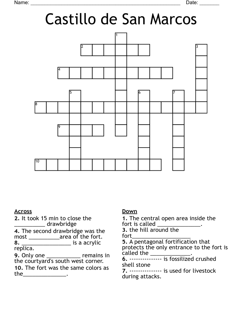 Castillo de San Marcos Crossword