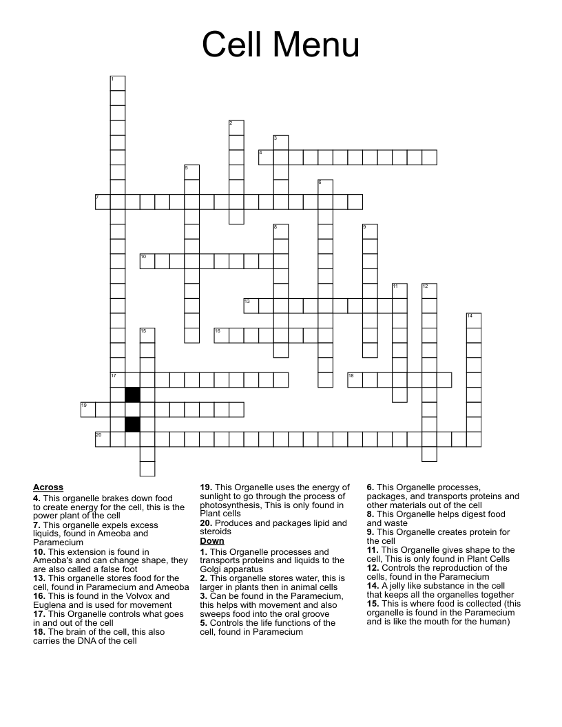 Cell Menu Crossword