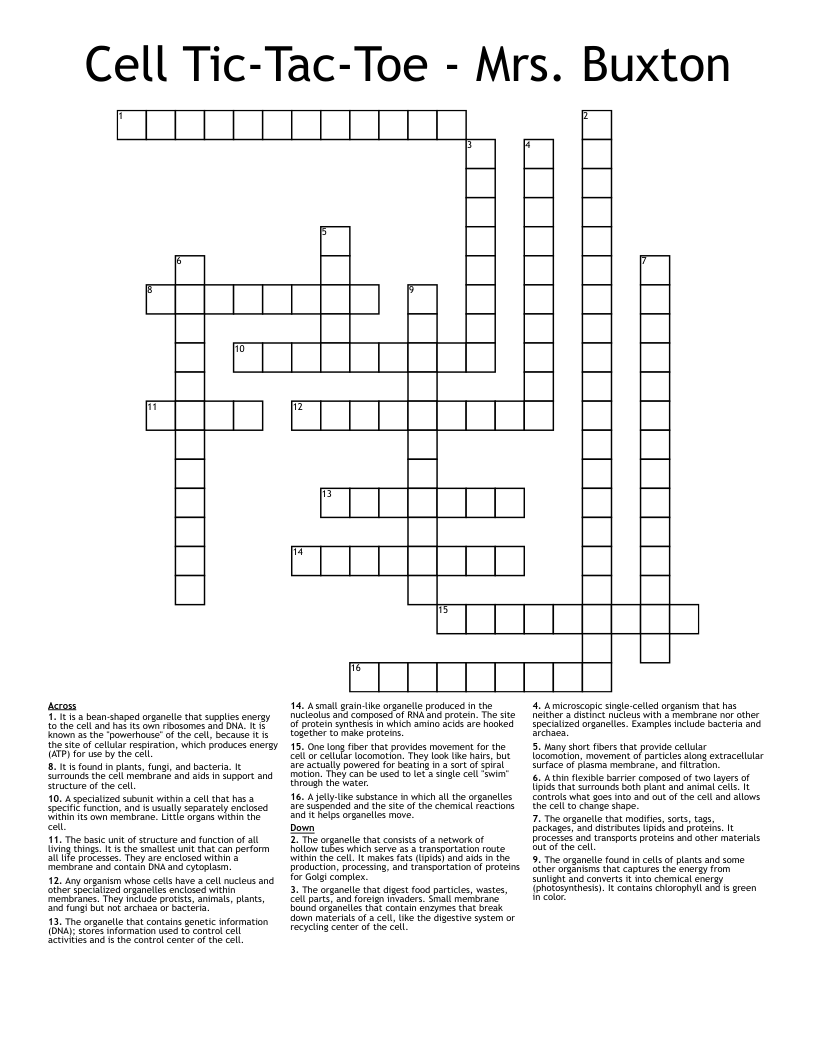 Cell Tic-Tac-Toe - Mrs. Buxton Crossword