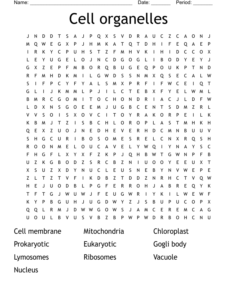 Cell organelles Word Search