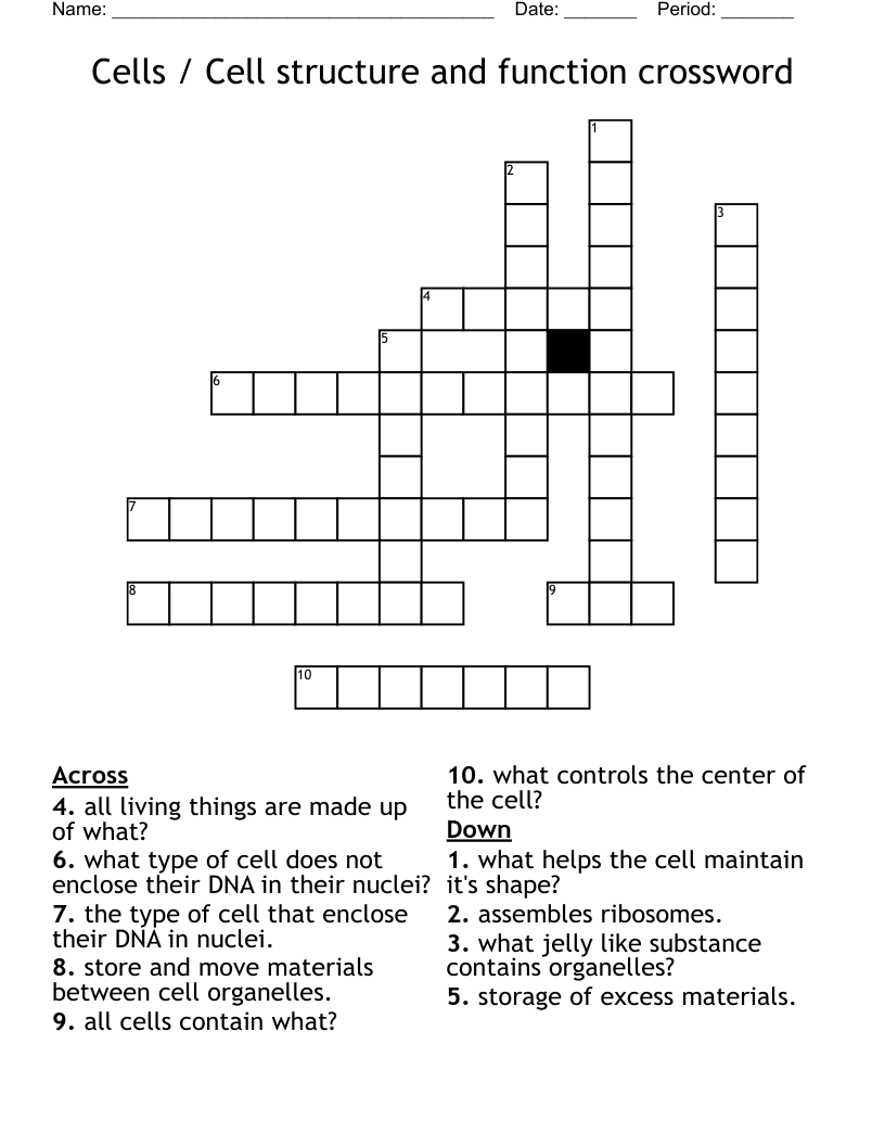 Cells / Cell structure and function crossword