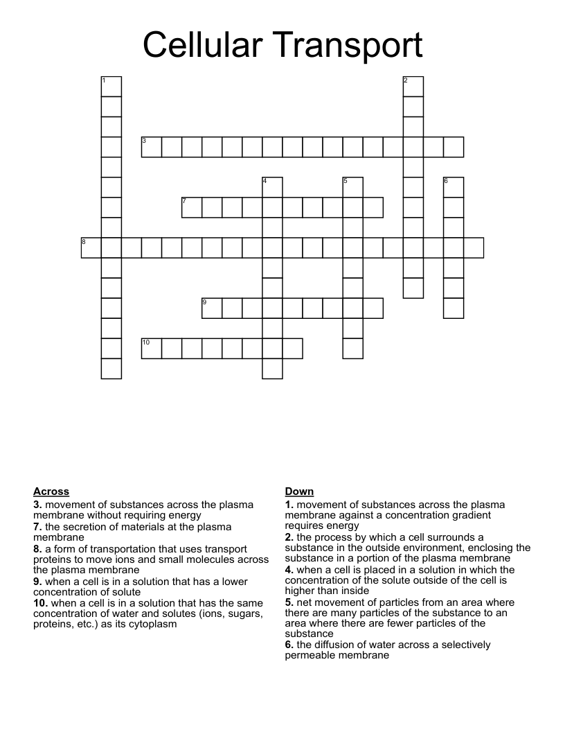 Cellular Transport Crossword WordMint