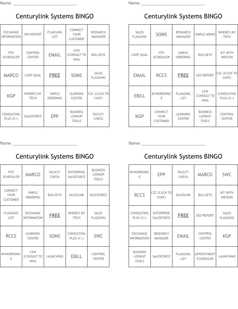 Centurylink Systems BINGO 
