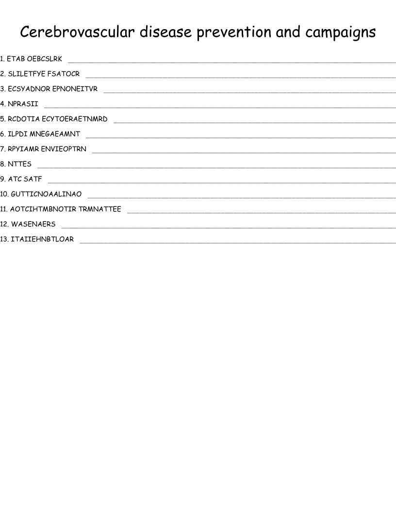 Cerebrovascular disease prevention and campaigns Word Scramble