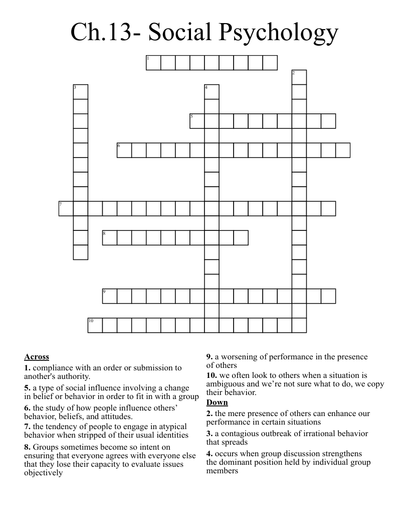 Ch.13- Social Psychology Crossword