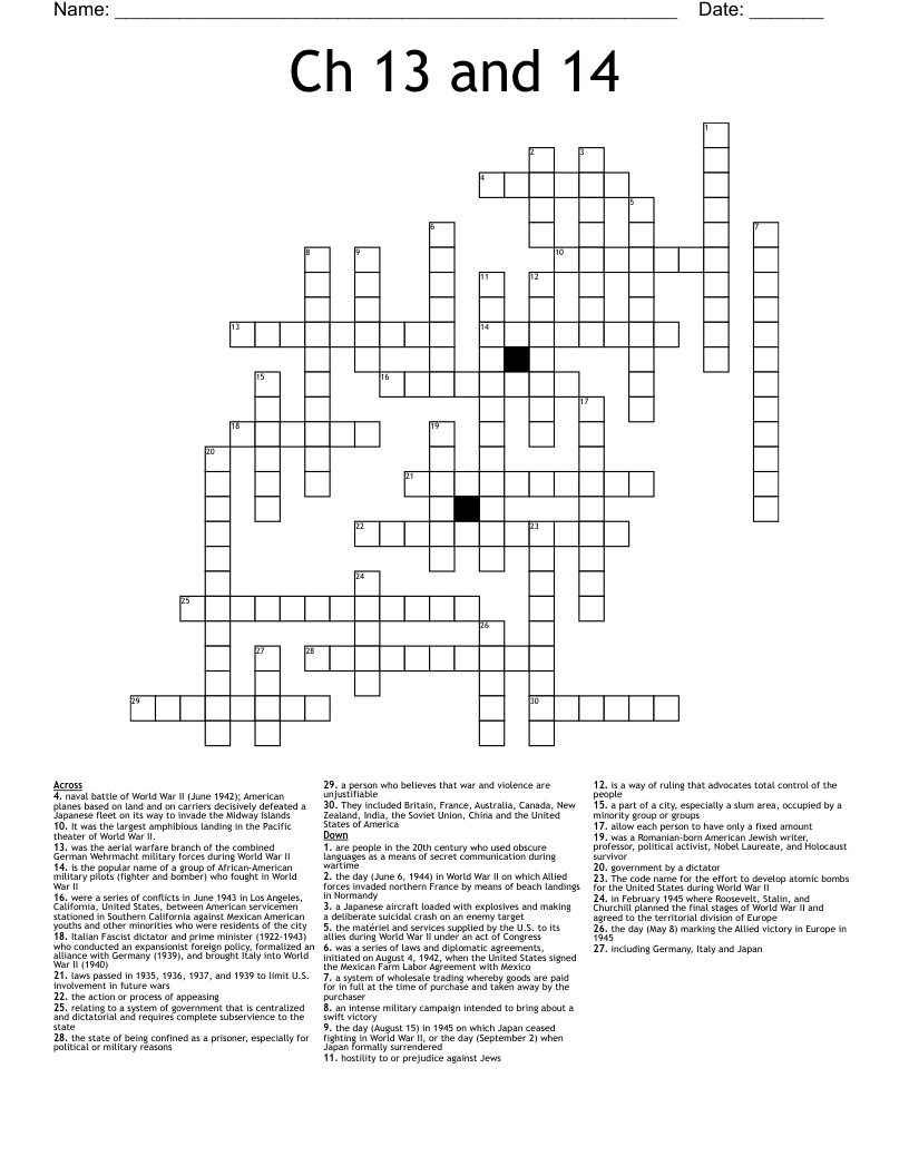Ch 13 and 14 Crossword