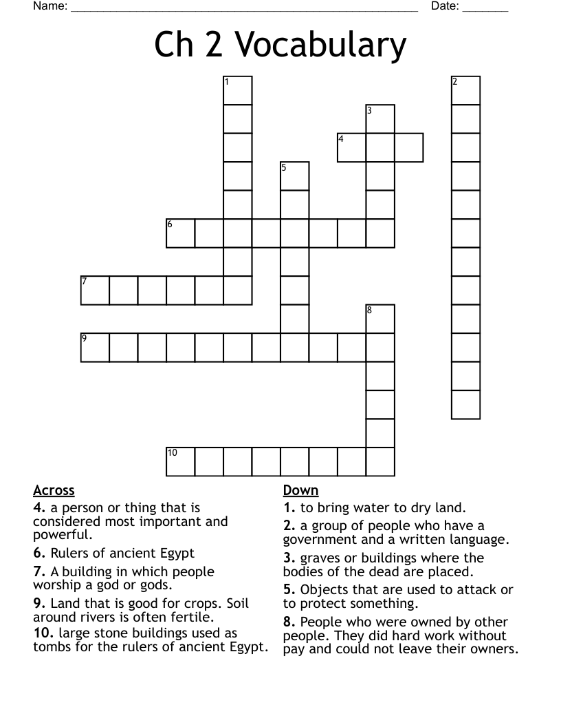 Ch 2 Vocabulary Crossword