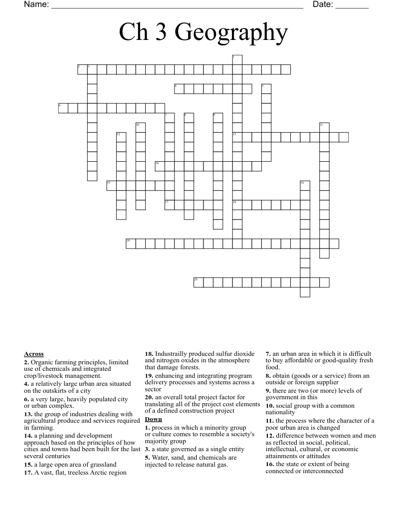Ch 3 Geography Crossword