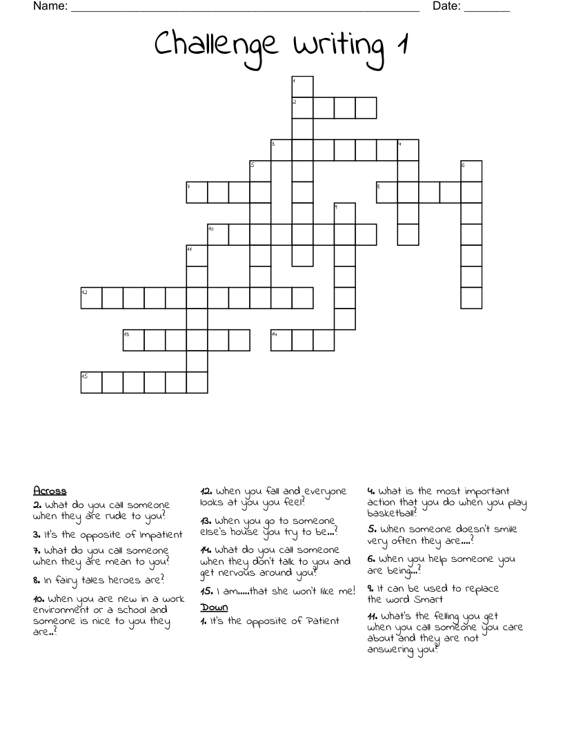 Challenge Writing 1 Crossword