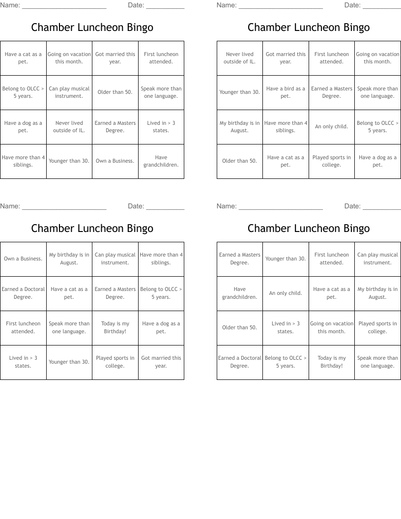Chamber Luncheon Bingo