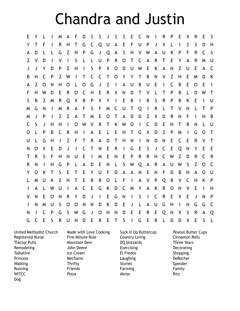 Chandra and Justin Word Search