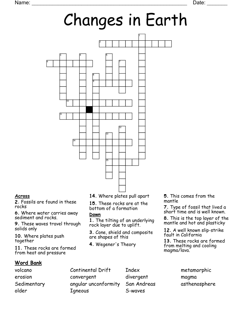 Changes in Earth Crossword
