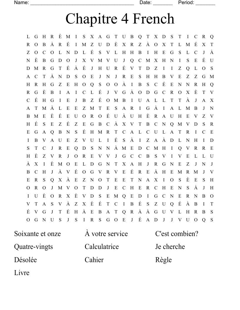 Chapitre 4 French Word Search WordMint