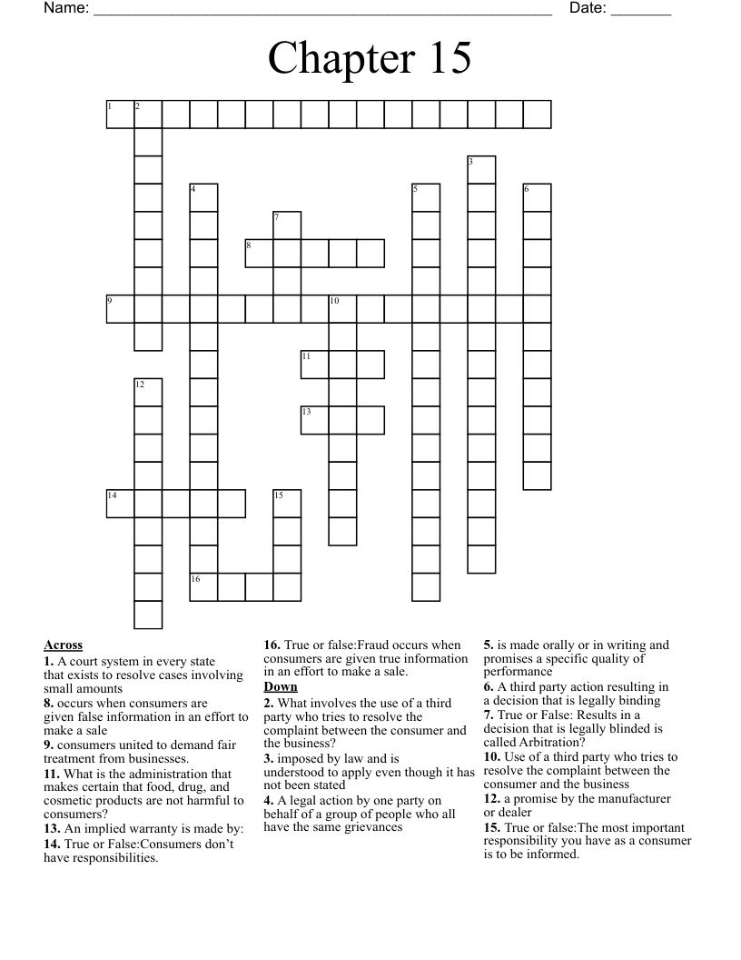 Chapter 15 Crossword