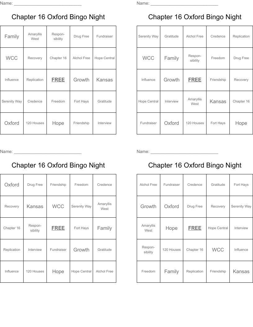Chapter 16 Oxford Bingo Night 