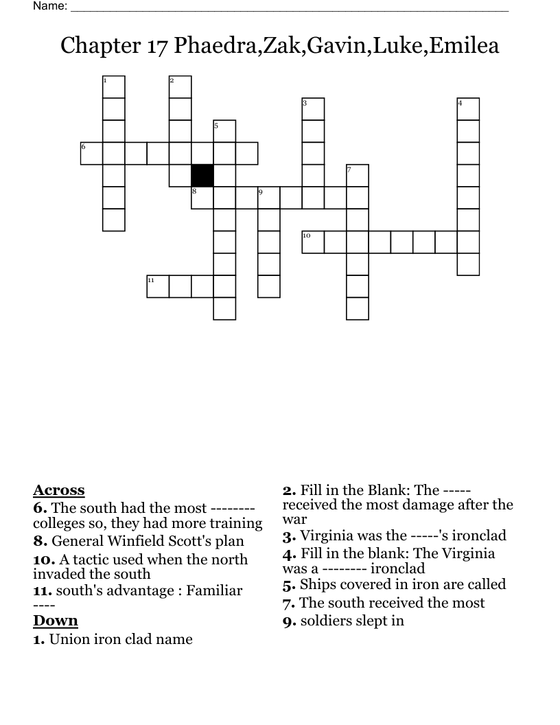 Chapter 17  Phaedra,Zak,Gavin,Luke,Emilea Crossword