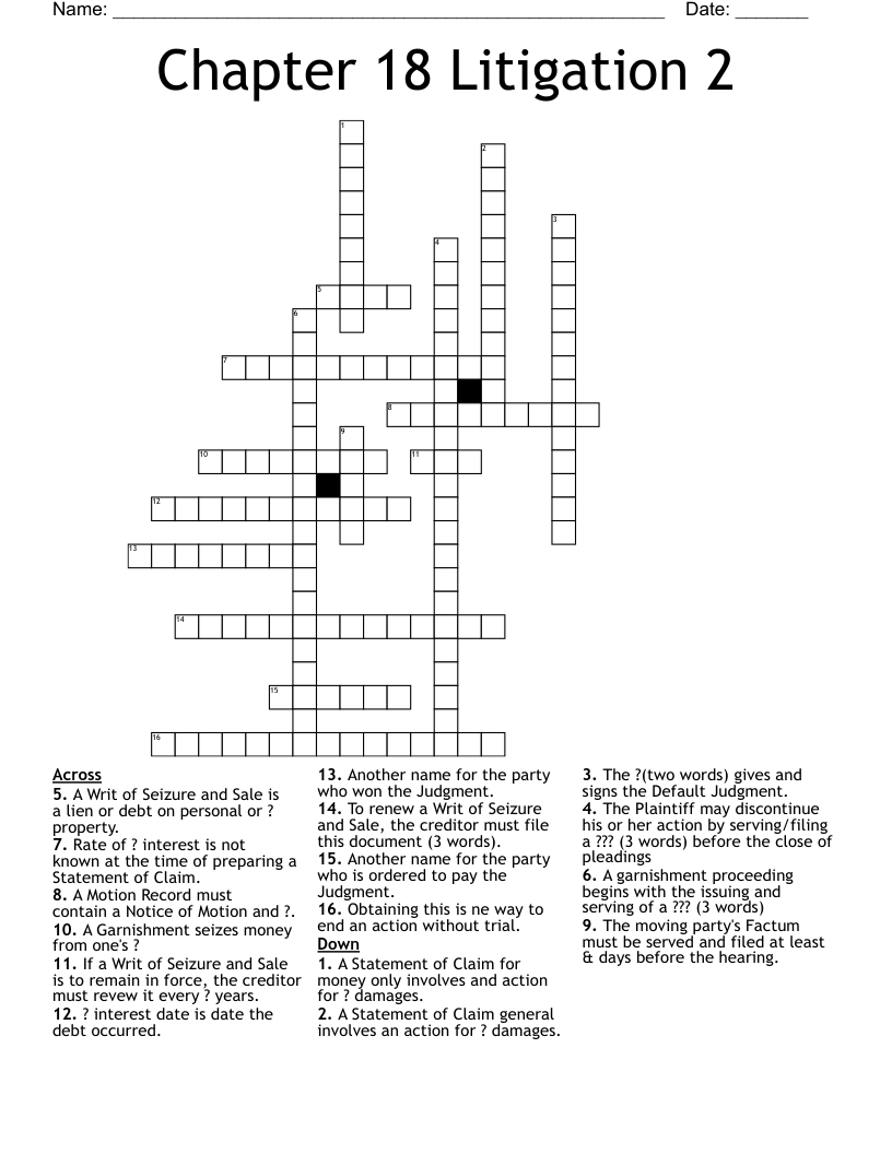 Chapter 18 Litigation 2 Crossword