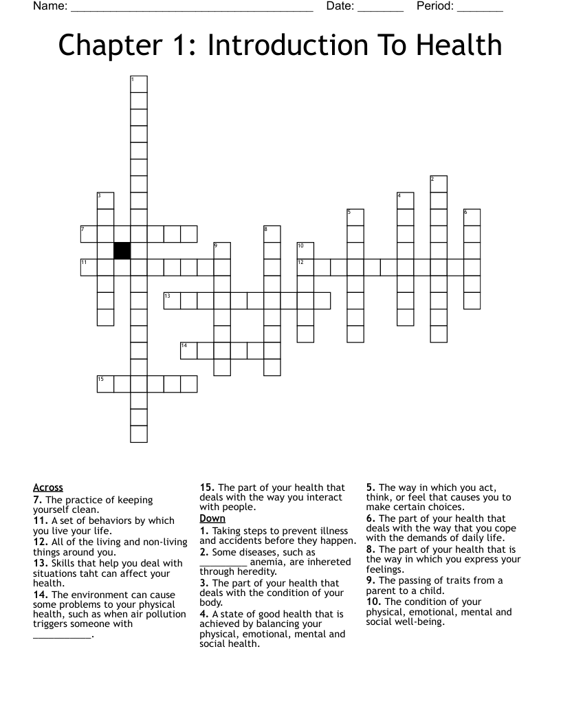 Chapter 1: Introduction To Health Crossword