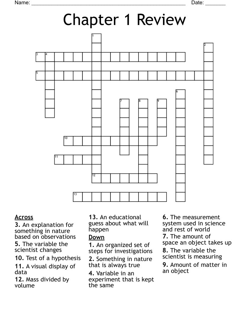 Chapter 1 Review Crossword