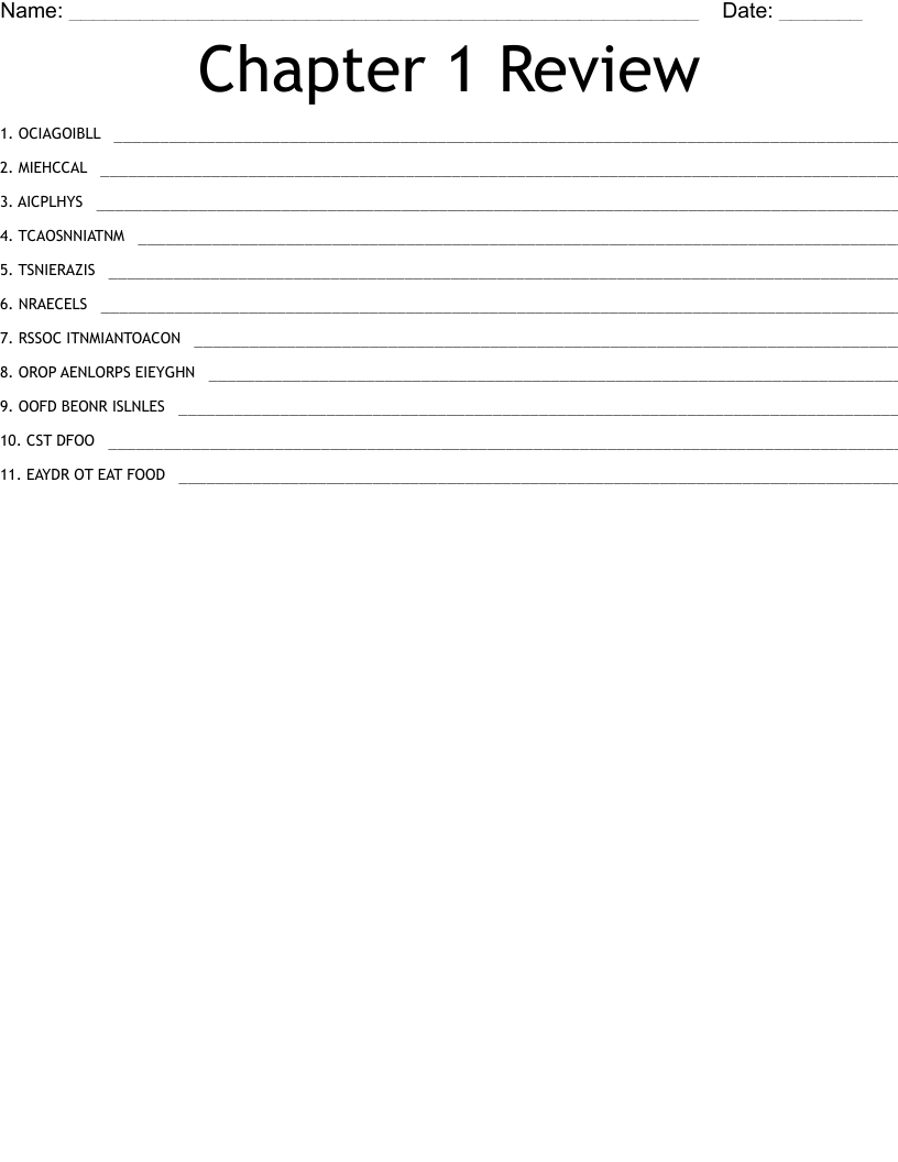 Chapter 1 Review  Word Scramble