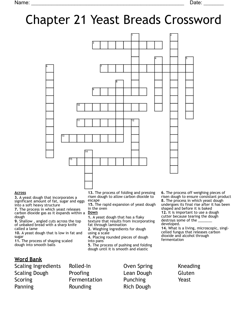 Chapter 21 Yeast Breads Crossword WordMint
