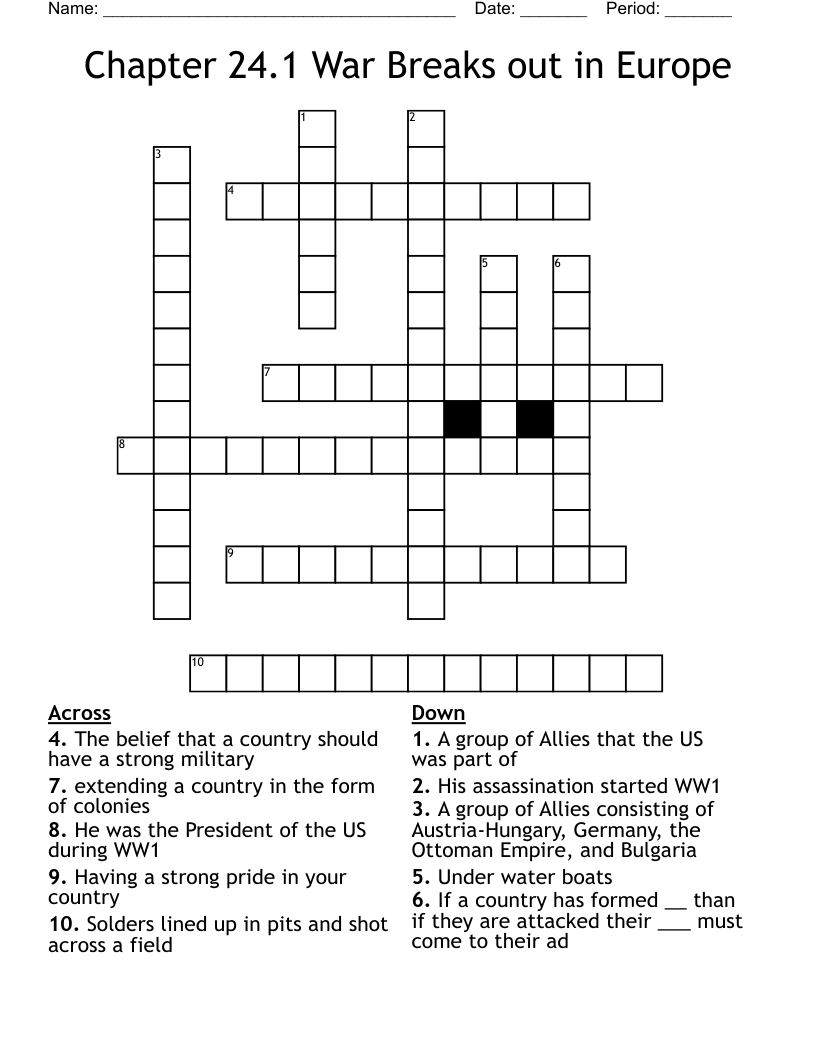 Chapter 24.1 War Breaks out in Europe Crossword