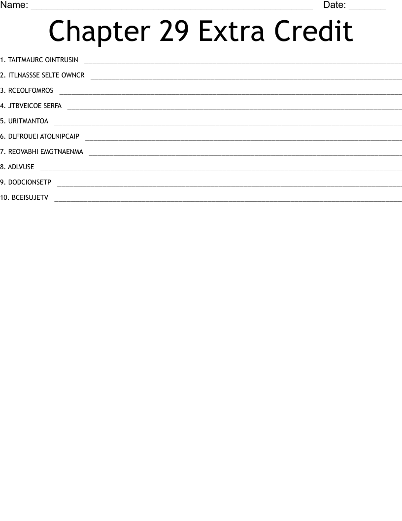 Chapter 29 Extra Credit  Word Scramble